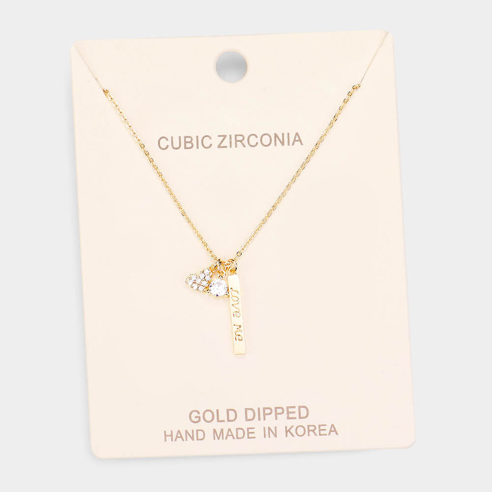 Gold Dipped CZ 'Love Me' Heart Pendant Necklace