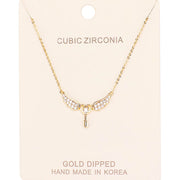 Gold Dipped CZ Angel Wings Key Pendant Necklace