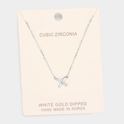 White Gold Dipped Cubic Zirconia Crisscross Pendant Necklace