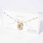-C- Gold Dipped CZ Stone Paved Initial Monogram Pendant Necklace
