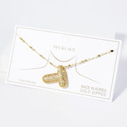 -T- Gold Dipped CZ Stone Paved Initial Monogram Pendant Necklace