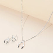 Rhinestone Embellished Brass Metal Wishbone Pendant Necklace