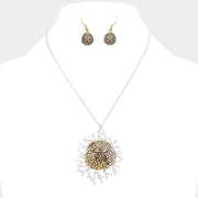 Metal Sand Dollar Coral Pendant Necklace