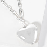 Gold Dipped Bold Puffy Heart Pendant Paperclip Link Chain Necklace