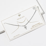 White Gold Dipped CZ Stone Point Mini Cross Pendant Necklace