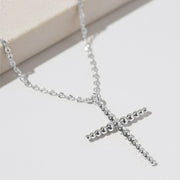 White Gold Dipped Beaded Cross Pendant Necklace