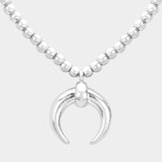 Double Horn Pendant Metal Ball Necklace