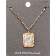 -D- Initial Monogram Genuine Shell Rectangle Pendant Necklace