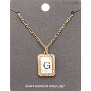 -G- Initial Monogram Genuine Shell Rectangle Pendant Necklace