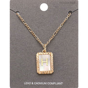 -H- Initial Monogram Genuine Shell Rectangle Pendant Necklace