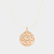 Wave Accented Round Pendant Necklace