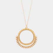 Wood Embellished Geometric Open Circle Pendant Long Necklace
