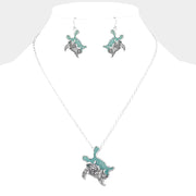 Glittered Turtle Pendant Necklace