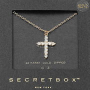 SECRET BOX_14K Gold Dipped CZ Cross Pendant Necklace