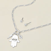 Metal Hamsa Hand Lightning Evil Eye Pendant Necklace