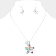 Stone Embellished Starfish Pendant Necklace