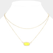 Marbled Hexagon Pendant Double Layered Necklace