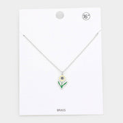 Brass Metal Enamel Sunflower Pendant Necklace