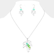 Bean Beads Accented Metal Wire Palm Tree Pendant Necklace