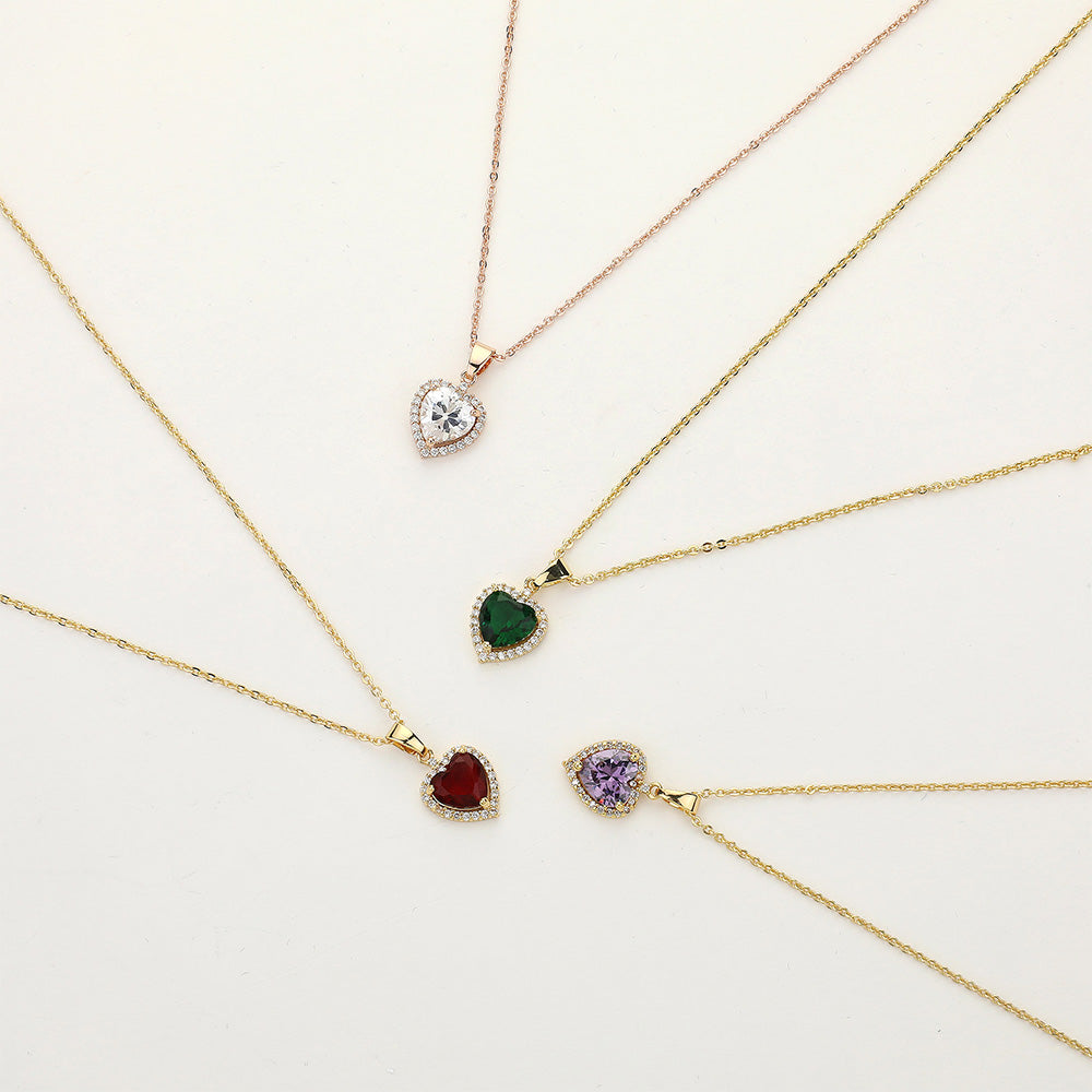 Women's CZ Heart Stone Pendant Necklace