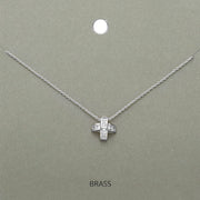 Stone Embellished Brass Metal Cross Pendant Necklace