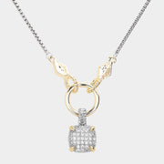14K Gold Plated Two Tone CZ Stone Paved Square Pendant Necklace
