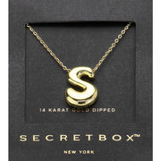 SECRET BOX_ -S- 14K Gold Dipped Bubble Initial Monogram Pendant Necklace