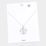 Snake Accented Textured Brass Metal Round Pendant Necklace