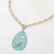 Heart Feather Star Charm Embellished Teardrop Resin Stone Pendant Statement Necklace