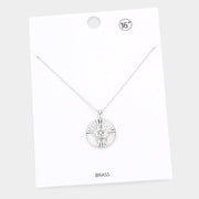 Evil Eye Accented Textured Brass Metal Round Pendant Necklace