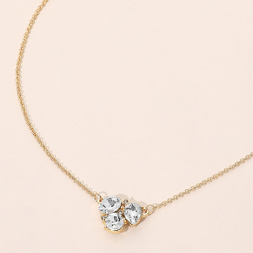 Teardrop Oval Round Stone Cluster Pendant Necklace