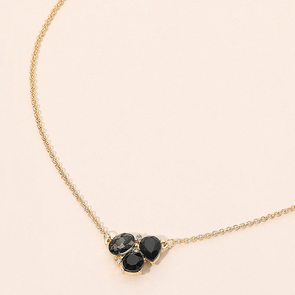 Teardrop Oval Round Stone Cluster Pendant Necklace