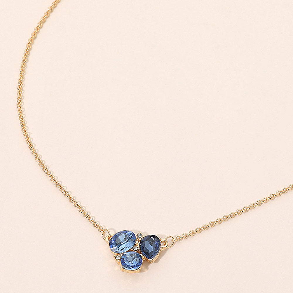 Teardrop Oval Round Stone Cluster Pendant Necklace