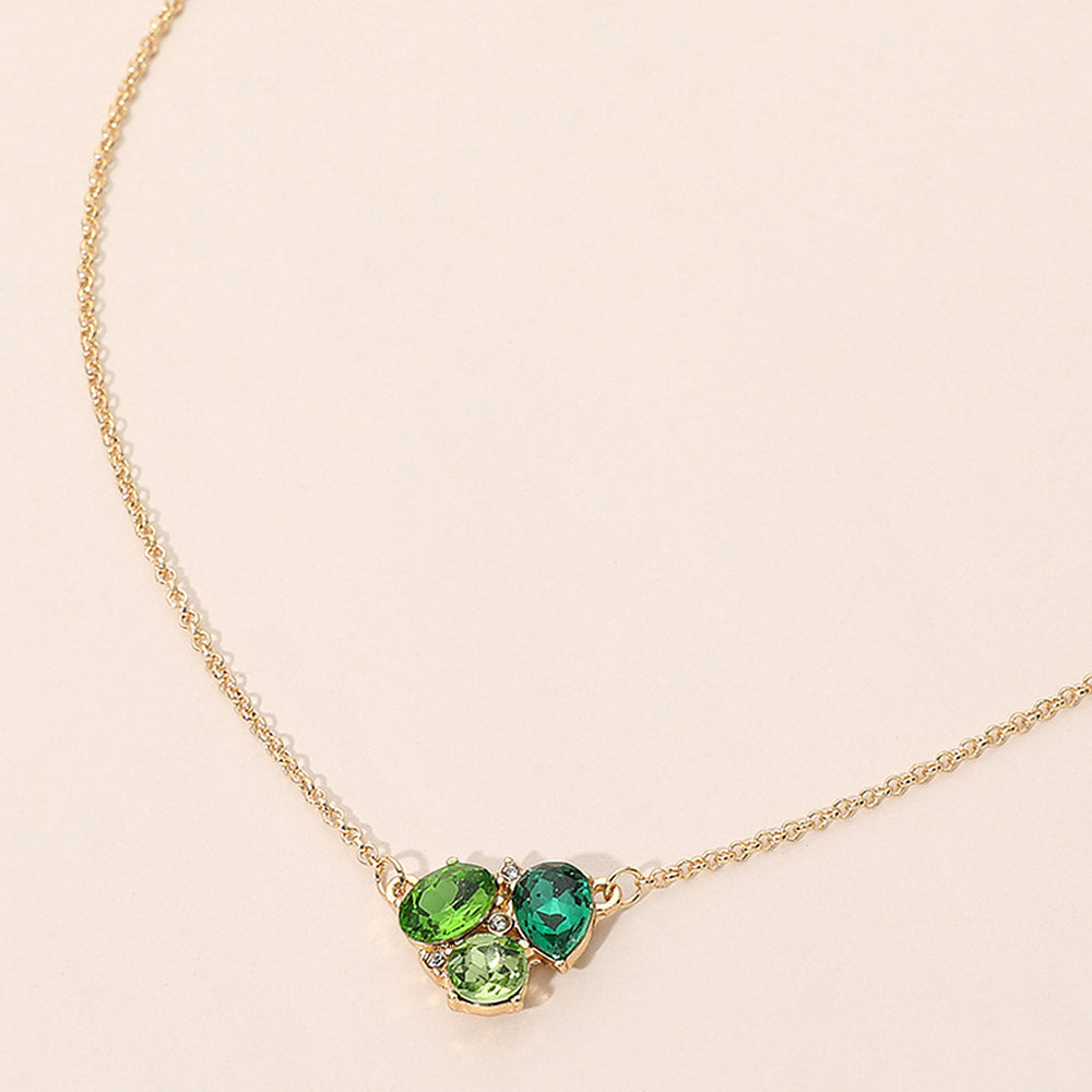 Teardrop Oval Round Stone Cluster Pendant Necklace