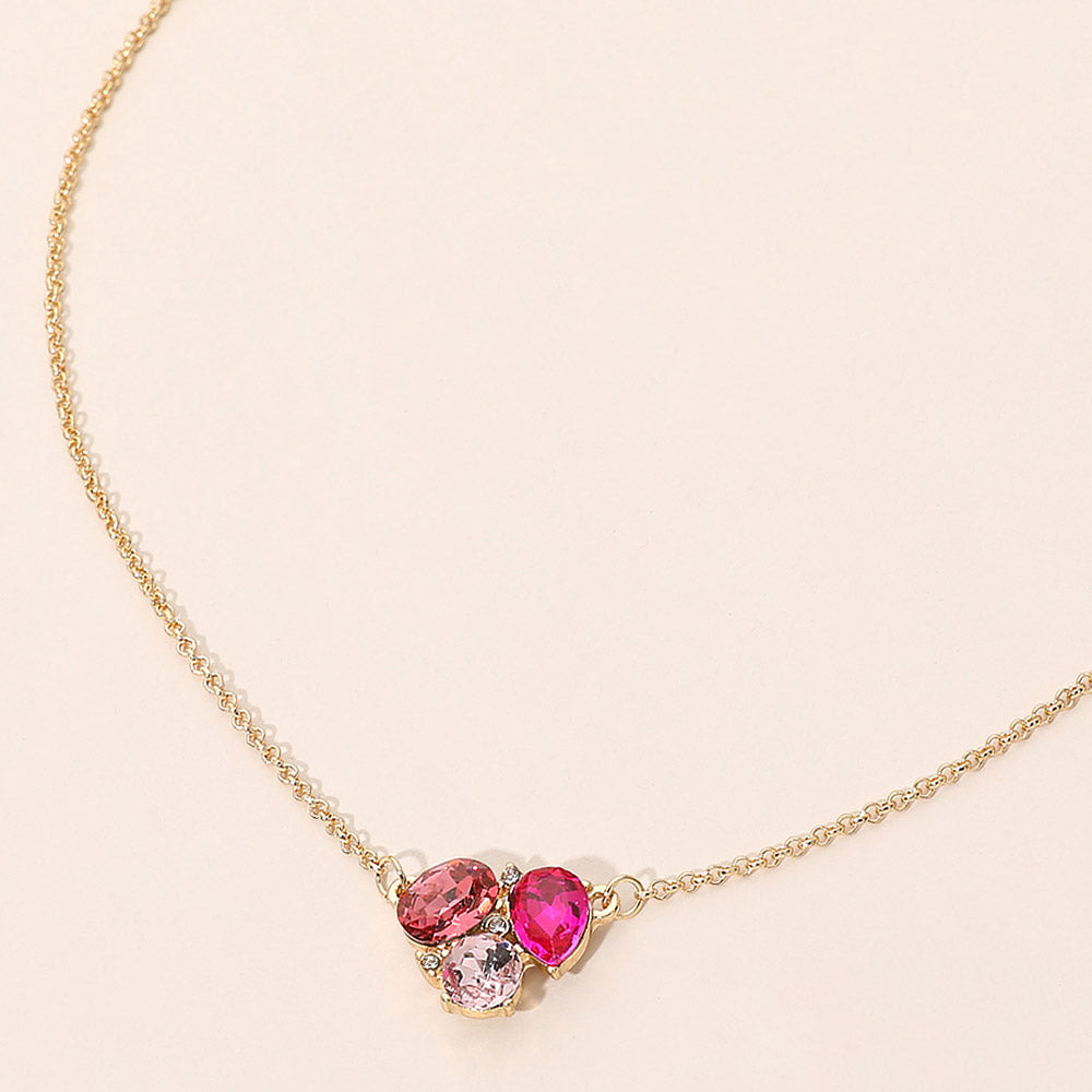 Teardrop Oval Round Stone Cluster Pendant Necklace