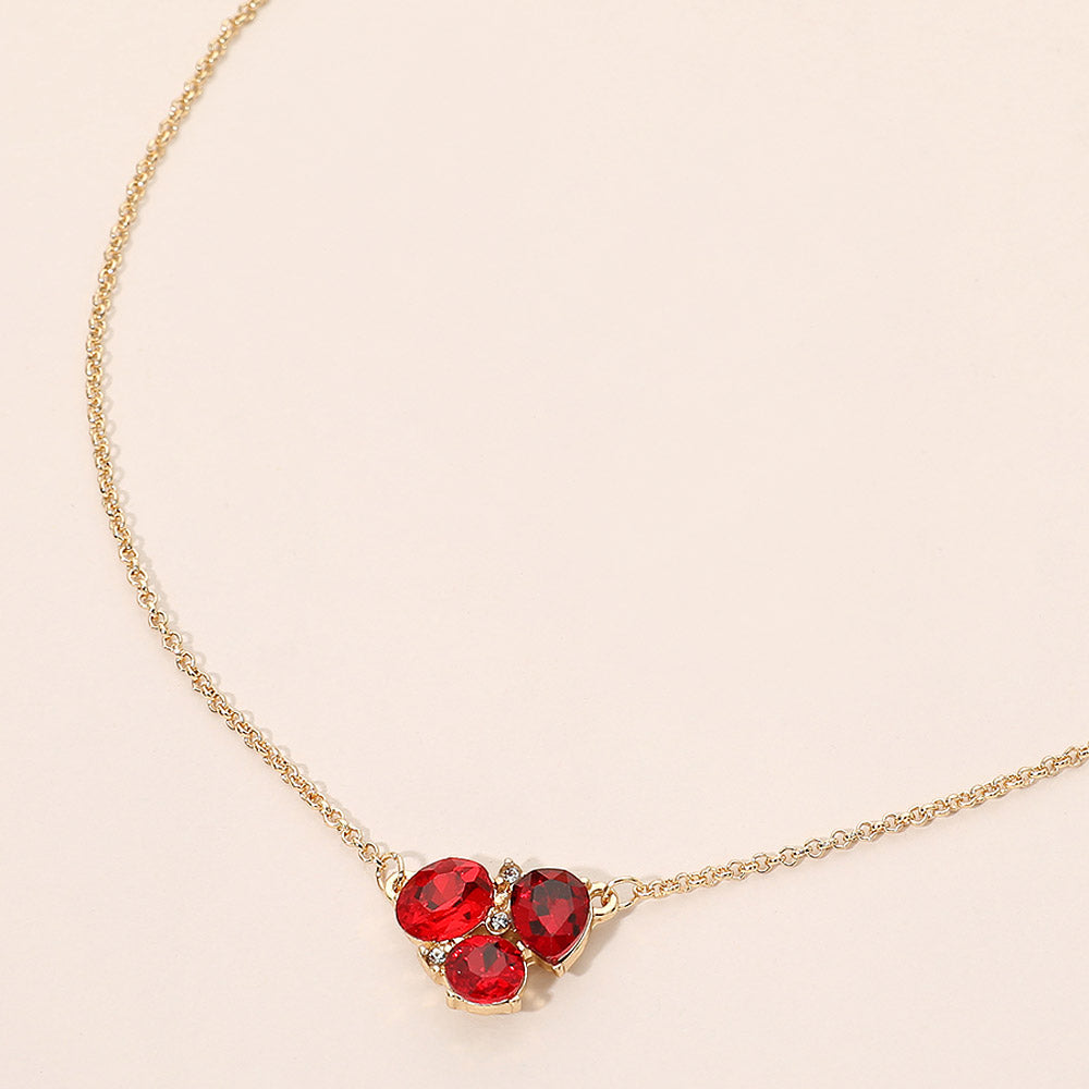 Teardrop Oval Round Stone Cluster Pendant Necklace