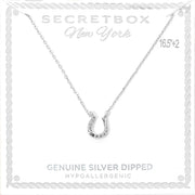 SECRET BOX_Genuine Silver Dipped Hypoallergenic Stone Pave Horseshoe Pendant Necklace