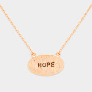 "Hope" Brass Oval Metal Pendant Necklace