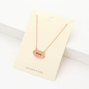 "Brave" Message Brass Oval Metal Pendant Necklace