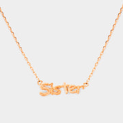 Sister" Brass Oval Metal Pendant Necklace