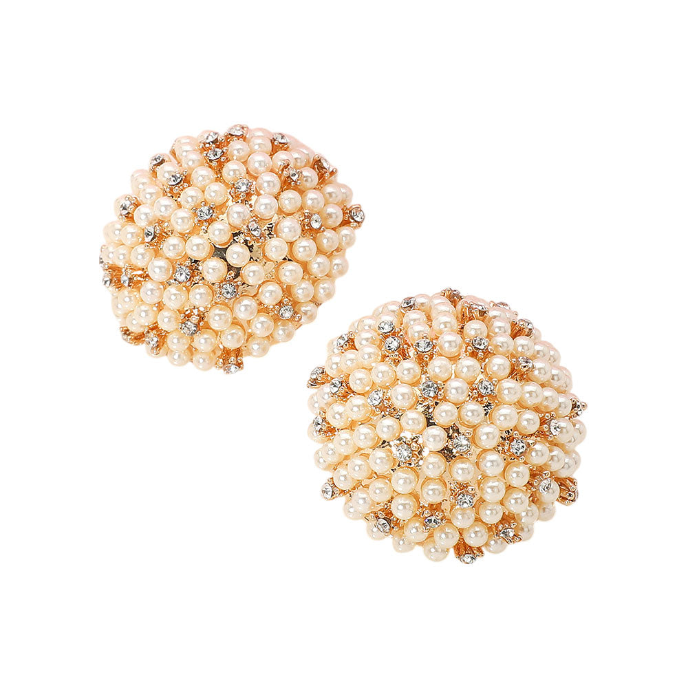 Beaded Pearl Rhinestone Embellished Dome Earrings