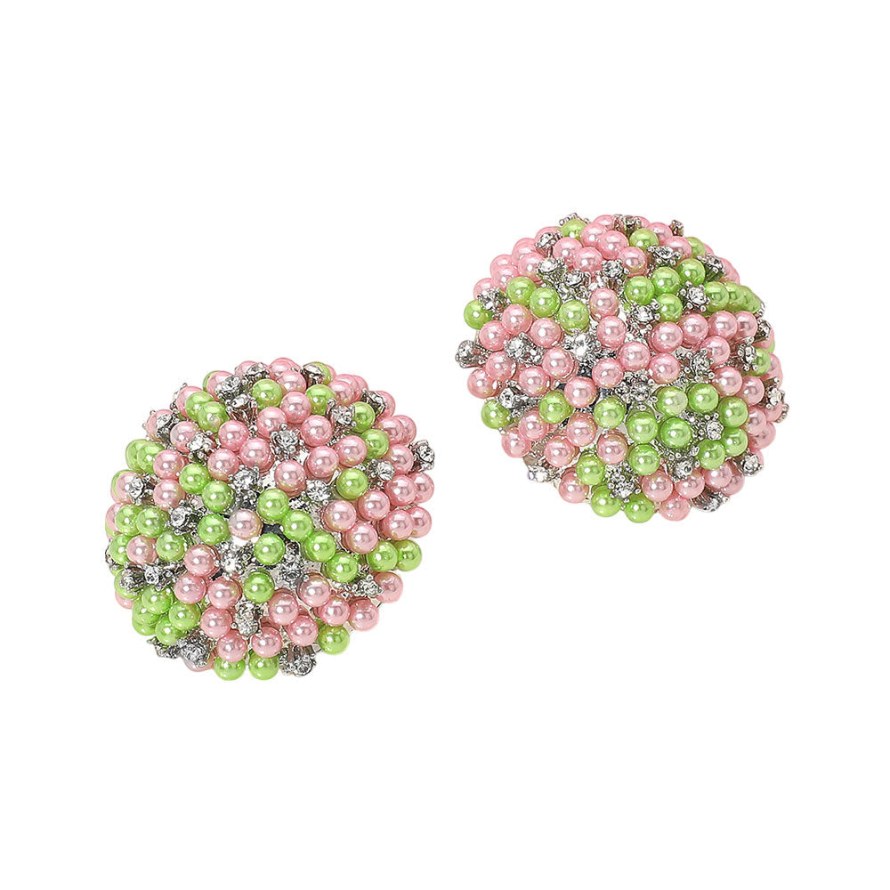 Beaded Pearl Rhinestone Embellished Dome Earrings