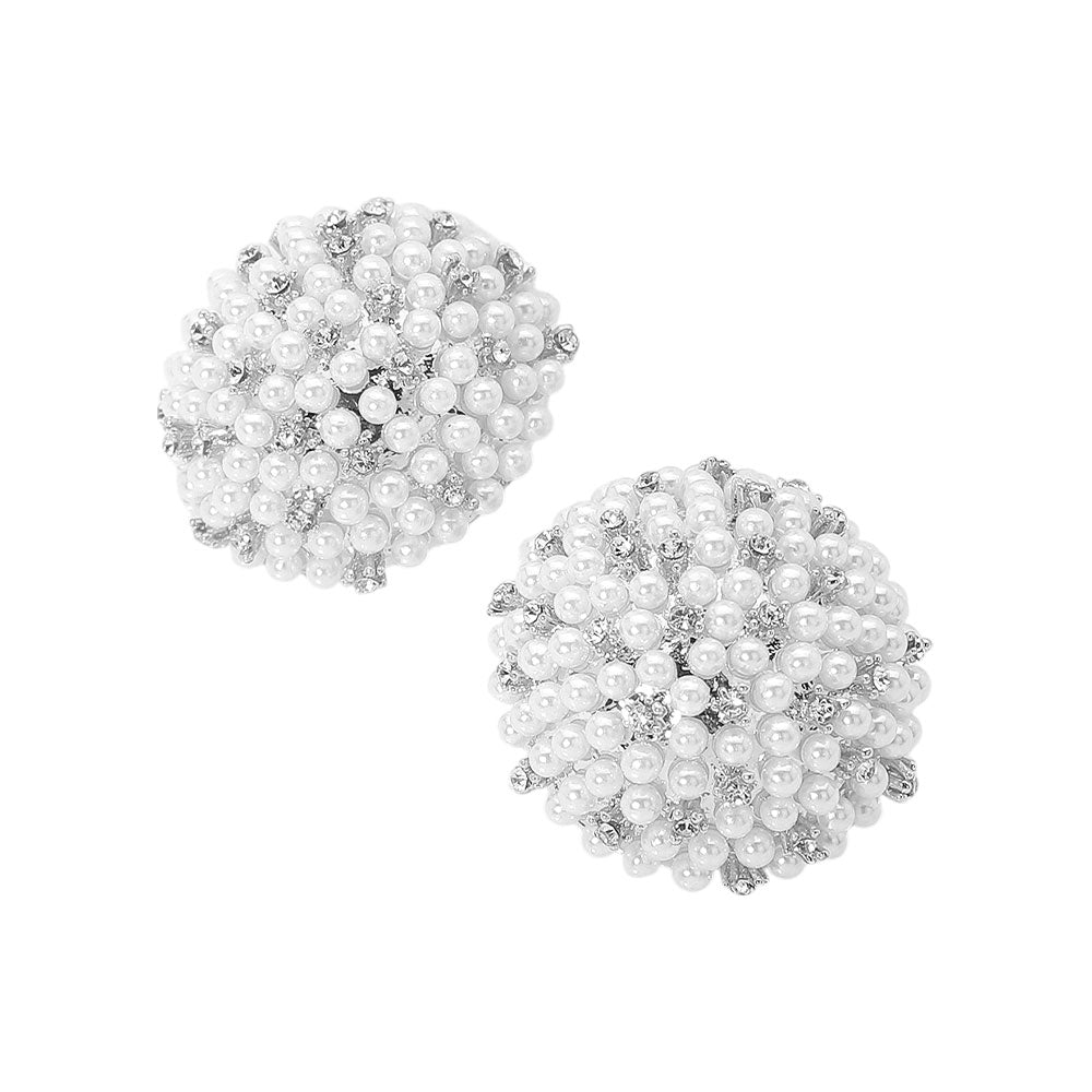 Beaded Pearl Rhinestone Embellished Dome Earrings