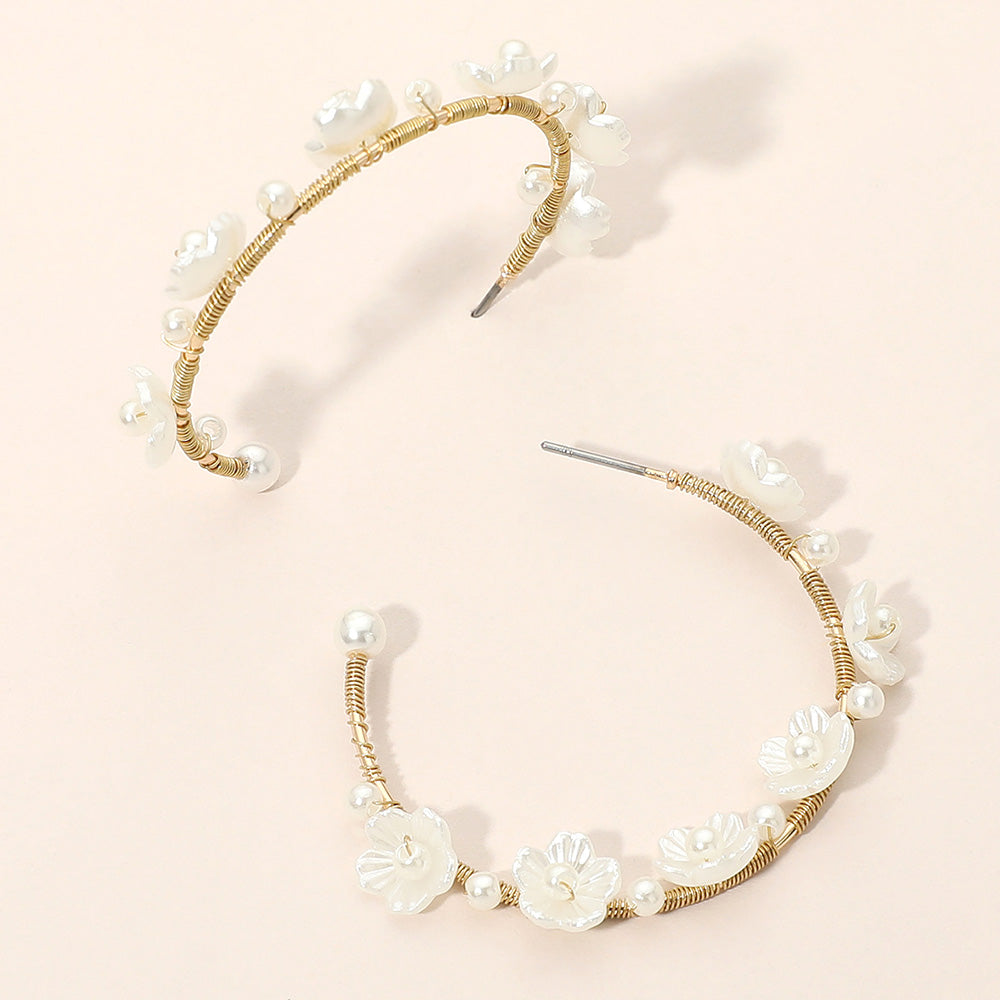Floral Pearl Around Hoop Earrings