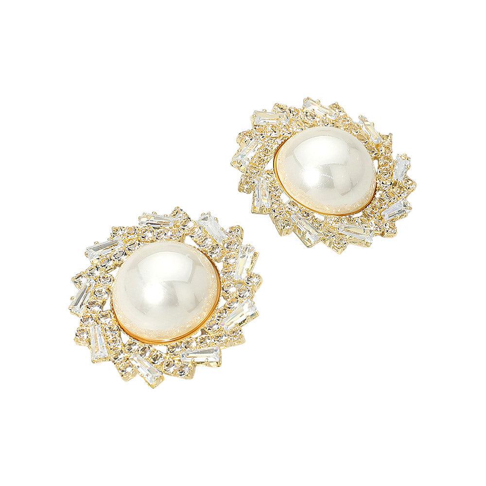 Pearl Accent Crystal Halo Sunburst Rim Earrings
