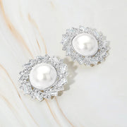 Pearl Accent Crystal Halo Sunburst Rim Earrings