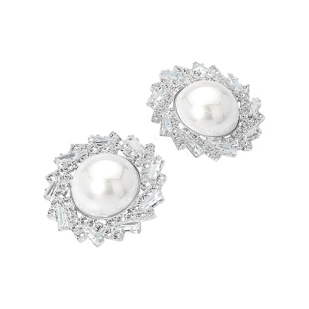 Pearl Accent Crystal Halo Sunburst Rim Earrings
