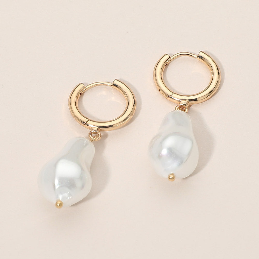 Organic Pearl Drop Huggie Hoop Earrings