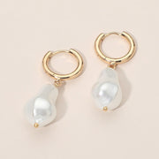 Organic Pearl Drop Huggie Hoop Earrings