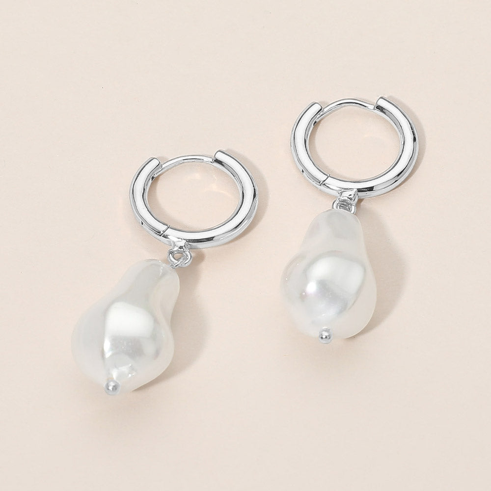 Organic Pearl Drop Huggie Hoop Earrings